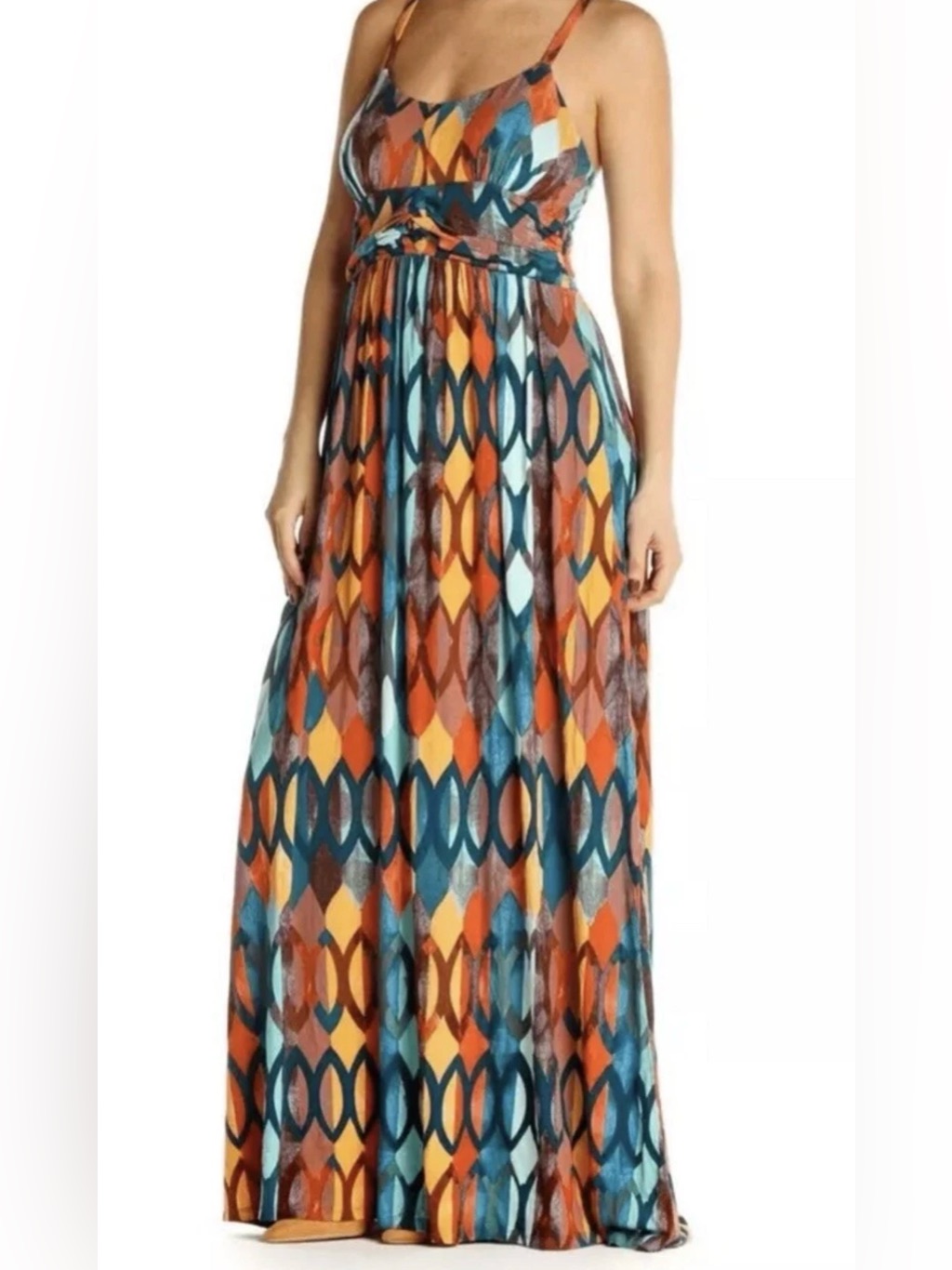 Maeve Multicolor Geometric Spaghetti-Strap Maxi Dress Xs